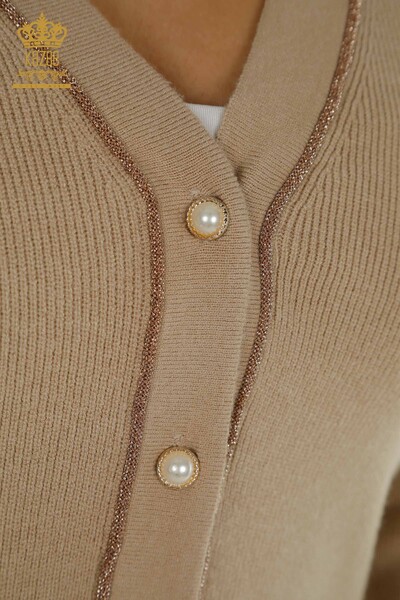Wholesale Women's Cardigan with Button Detail Beige - 30366 | KAZEE - Thumbnail (2)