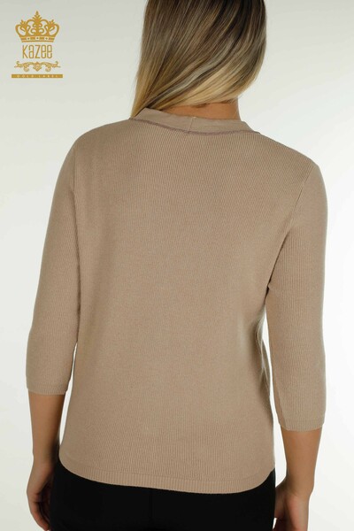 Wholesale Women's Cardigan with Button Detail Beige - 30366 | KAZEE - 9