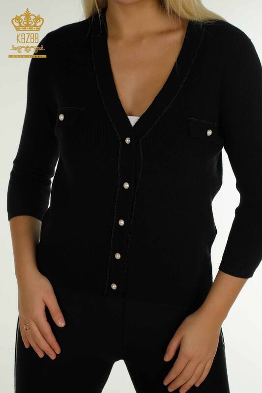 Wholesale Women's Cardigan Button Detailed Black - 30366 | KAZEE