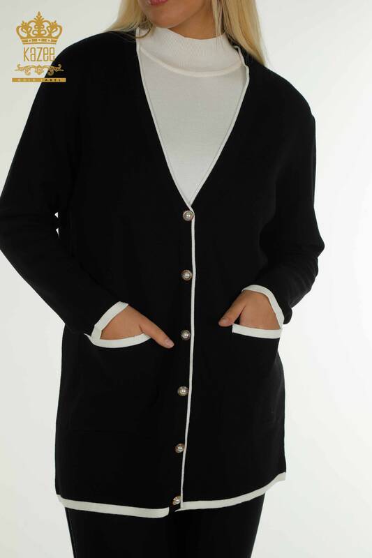 Wholesale Women's Cardigan Buttoned Pocket Black - 30148 | KAZEE