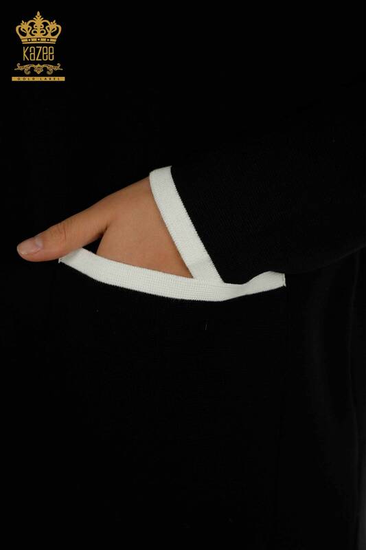 Wholesale Women's Cardigan Buttoned Pocket Black - 30148 | KAZEE
