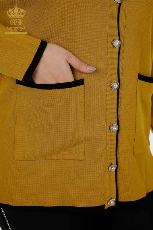Wholesale Women's Cardigan Buttoned Pocket - Mustard - 30148 | KAZEE