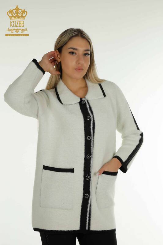 Wholesale Women's Cardigan Buttoned Angora Ecru - 30444 | KAZEE