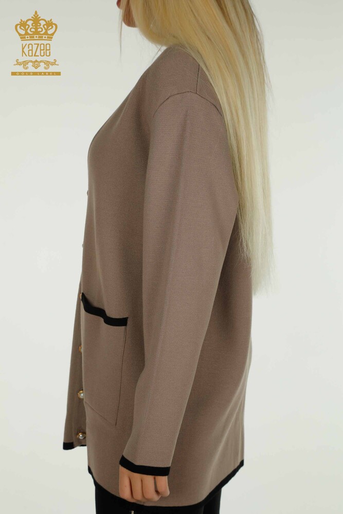 Wholesale Women's Cardigan Buttoned Pocket Mink - 30148 | KAZEE - 6