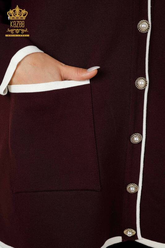 Wholesale Women's Cardigan Buttoned Plum with Pocket - 30148 | KAZEE