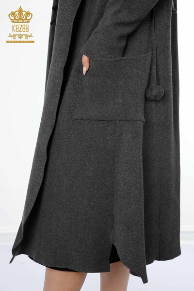 Wholesale Women's Cardigan Hooded Long Anthracite - 19075 | KAZEE - Thumbnail