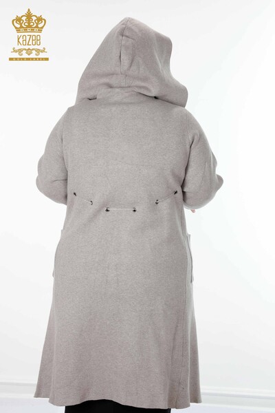 Wholesale Women's Cardigan Hooded Long Beige - 19075 | KAZEE - Thumbnail