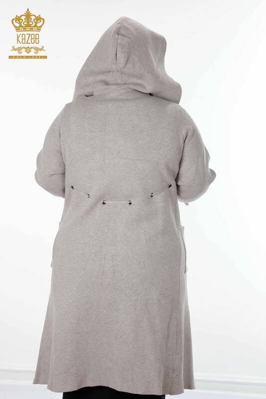 Wholesale Women's Cardigan Hooded Long Beige - 19075 | KAZEE