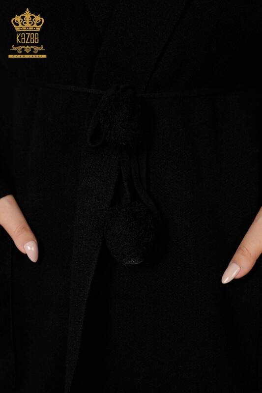Wholesale Women's Cardigan Hoodie Long Black - 19075 | KAZEE