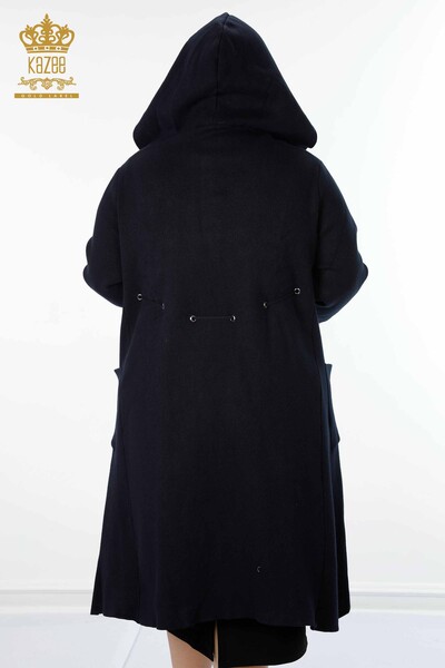 Wholesale Women's Cardigan Hooded Long Navy - 19075 | KAZEE - Thumbnail