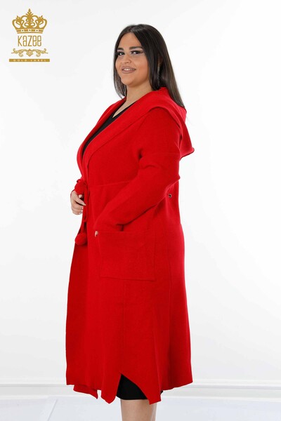 Wholesale Women's Cardigan Hoodie Long Red - 19075 | KAZEE - Thumbnail