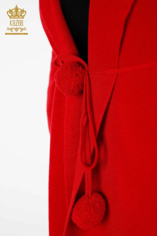 Wholesale Women's Cardigan Hoodie Long Red - 19075 | KAZEE