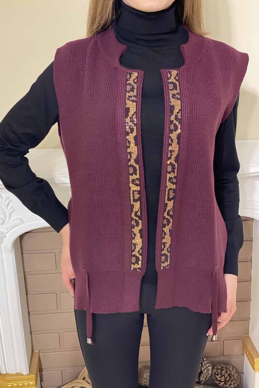 Wholesale Women's Cardigan Leopard Detailed Stone Embroidered - 16254 | KAZEE
