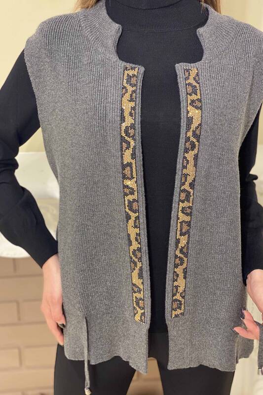 Wholesale Women's Cardigan Leopard Detailed Stone Embroidered - 16254 | KAZEE