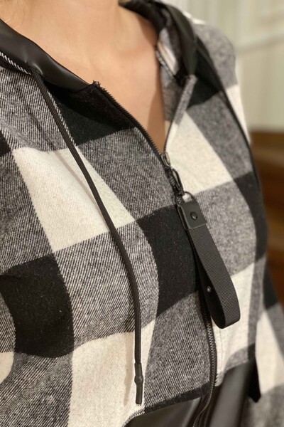 Wholesale Women's Cardigan Plaid Detailed Zipper Short - 17236 | KAZEE - Thumbnail
