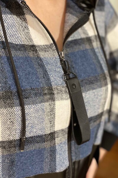 Wholesale Women's Cardigan Plaid Detailed Zipper Short - 17236 | KAZEE - Thumbnail