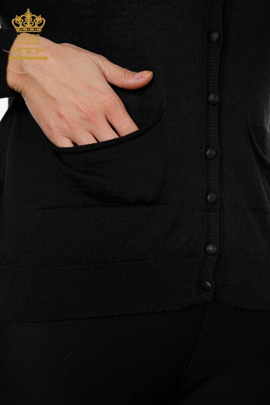 Wholesale Women's Cardigan Pocket Detailed Black - 13187 | KAZEE