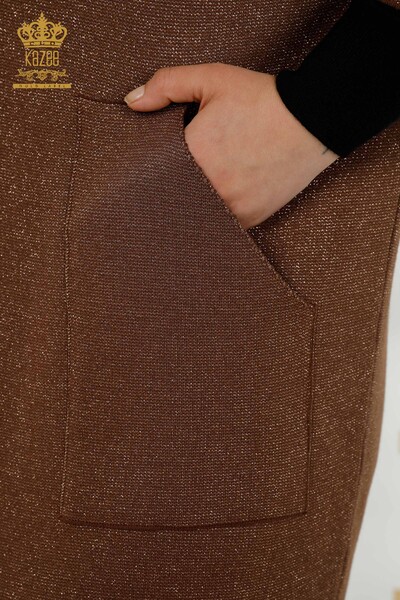 Wholesale Women's Cardigan - Pocket Detailed - Brown - 30047 | KAZEE - Thumbnail