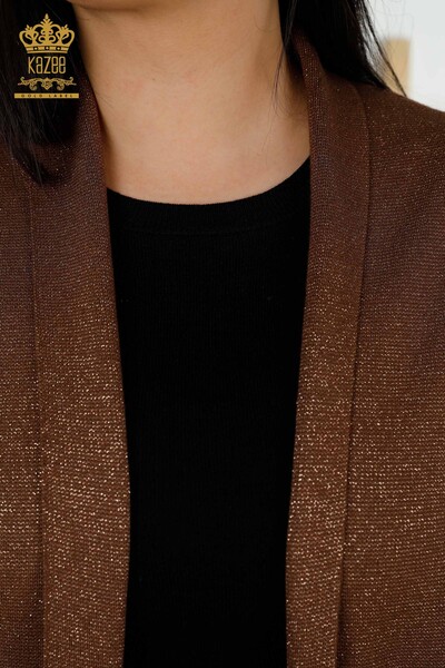 Wholesale Women's Cardigan - Pocket Detailed - Brown - 30047 | KAZEE - Thumbnail