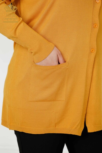 Wholesale Women's Cardigan Pocket Detailed Saffron - 15802 | KAZEE - Thumbnail