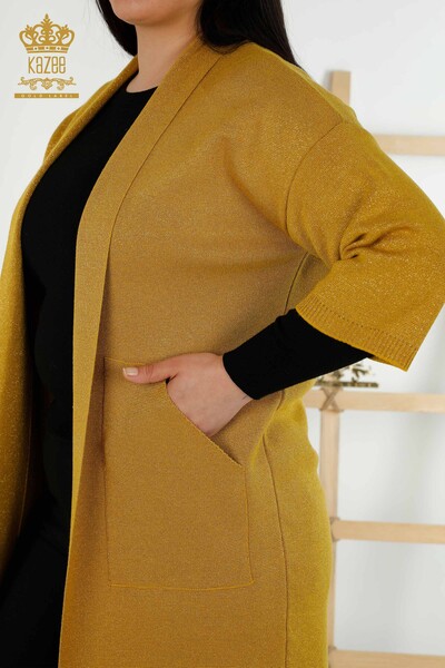 Wholesale Women's Cardigan - Pocket Detailed - Saffron - 30047 | KAZEE - Thumbnail