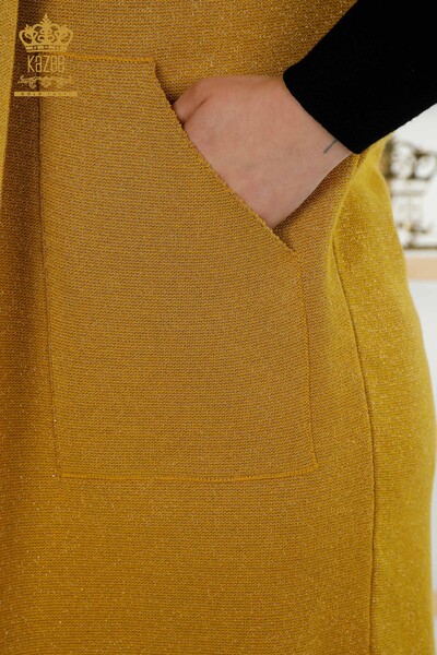 Wholesale Women's Cardigan - Pocket Detailed - Saffron - 30047 | KAZEE - Thumbnail