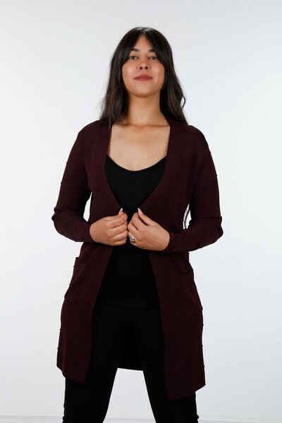 Wholesale Women's Cardigan Polka Dot Detailed Long Viscose with Pocket - 15698 | KAZEE - 11