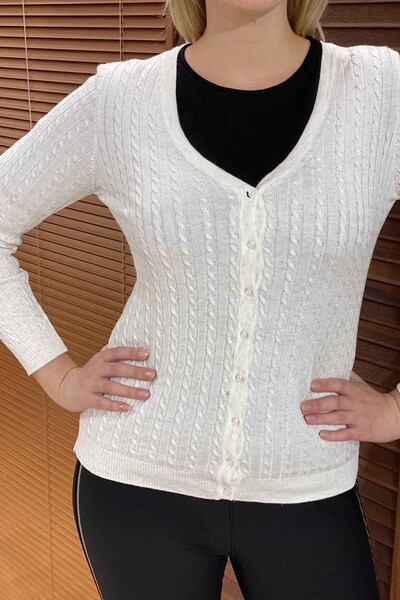 Wholesale Women's Cardigan Self Knitted Short With Buttons - 15236 | KAZEE - Thumbnail