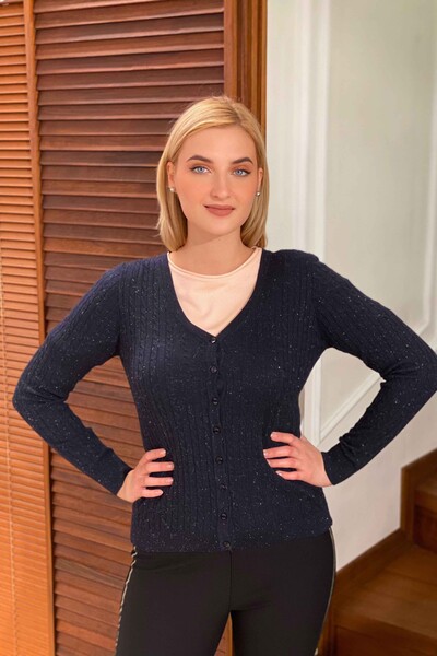 Wholesale Women's Cardigan Self Knitted Short With Buttons - 15236 | KAZEE - Thumbnail