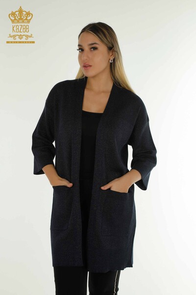 Wholesale Women's Cardigan Glitter Transition Navy Blue - 30135 | KAZEE 