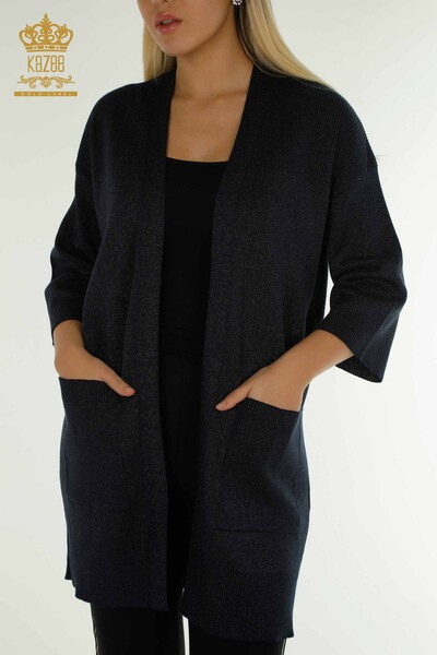 Wholesale Women's Cardigan Glitter Transition Navy Blue - 30135 | KAZEE - 2