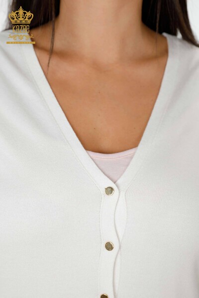 Wholesale Women's Cardigan Cuff-Button Detailed Ecru - 16941 | KAZEE - Thumbnail