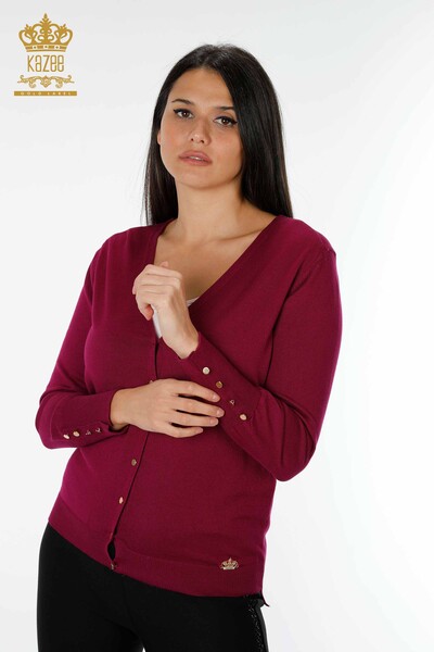 Wholesale Women's Cardigan Cuff-Button Detailed Purple - 16941 | KAZEE - Thumbnail