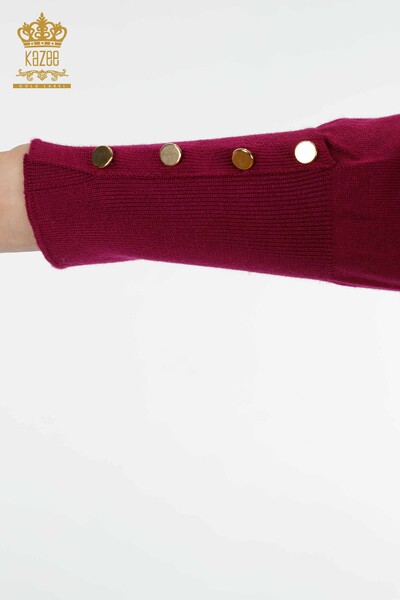 Wholesale Women's Cardigan Cuff-Button Detailed Purple - 16941 | KAZEE - Thumbnail
