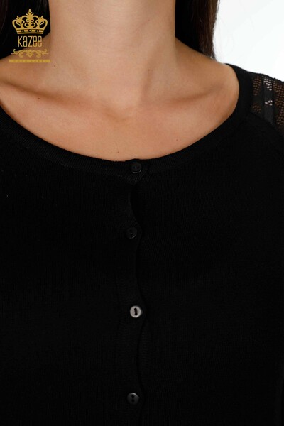 Wholesale Women's Cardigan Sleeve Flower Detailed Black - 12758 | KAZEE - Thumbnail