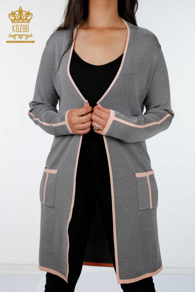 Wholesale Women's Cardigan Sleeves Side Striped Pocket - 14269 | KAZEE - Thumbnail