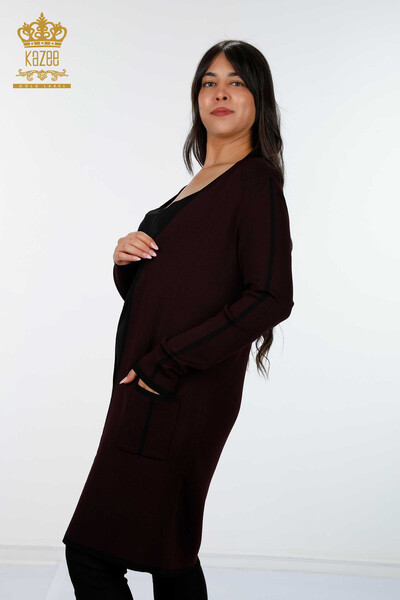 Wholesale Women's Cardigan Sleeves Side Striped Pocket - 14269 | KAZEE - 14