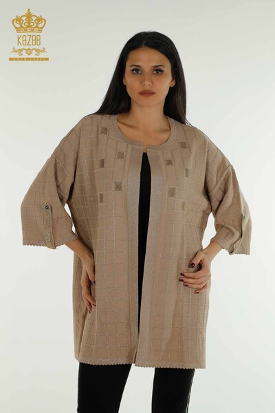 Wholesale Women's Cardigan Embroidered Beige - 30057 | KAZEE - Thumbnail