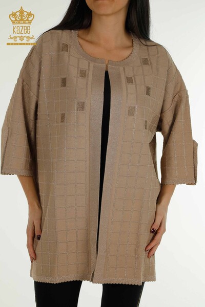 Wholesale Women's Cardigan Embroidered Beige - 30057 | KAZEE - Thumbnail