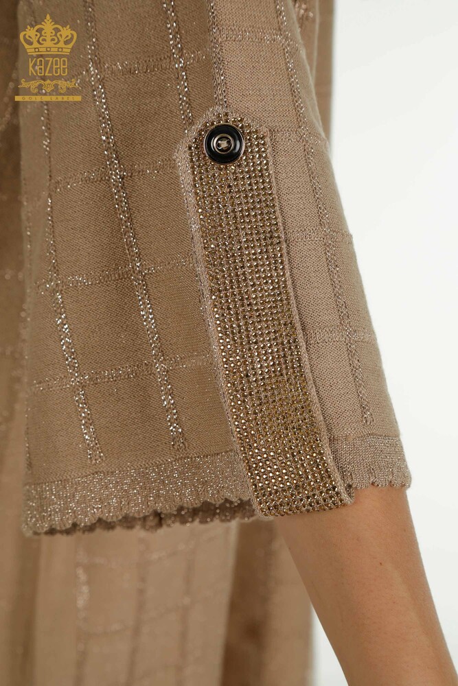 Wholesale Women's Cardigan Embroidered Beige - 30057 | KAZEE - 9