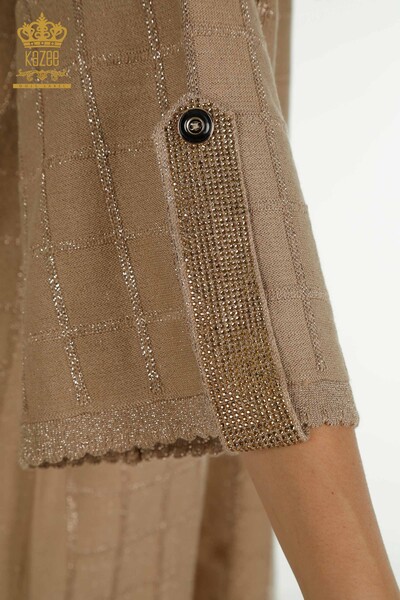 Wholesale Women's Cardigan Embroidered Beige - 30057 | KAZEE - 9