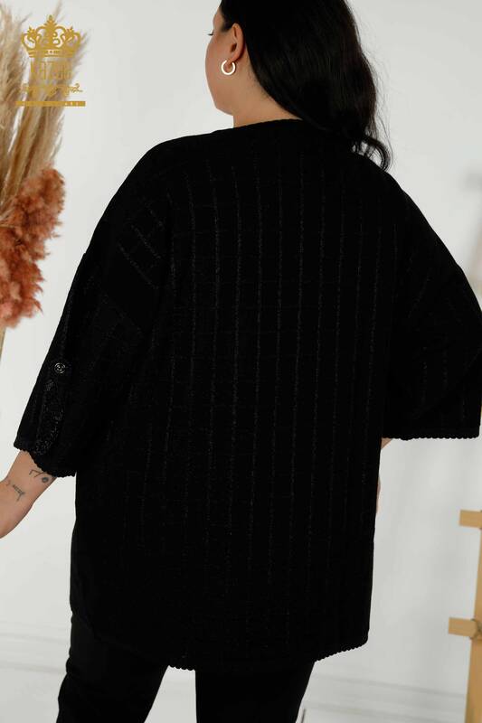 Wholesale Women's Cardigan Stone Embroidered Black - 30057 | KAZEE
