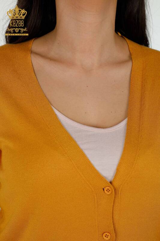 Wholesale Women's Cardigan With Pockets Saffron - 15801 | KAZEE