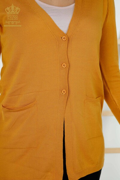 Wholesale Women's Cardigan With Pockets Saffron - 15801 | KAZEE - Thumbnail
