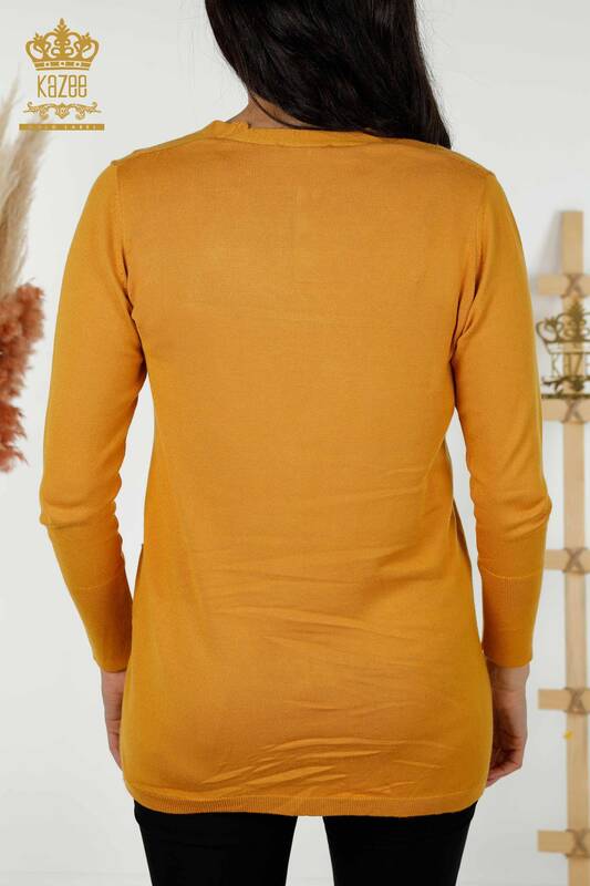 Wholesale Women's Cardigan With Pockets Saffron - 15801 | KAZEE