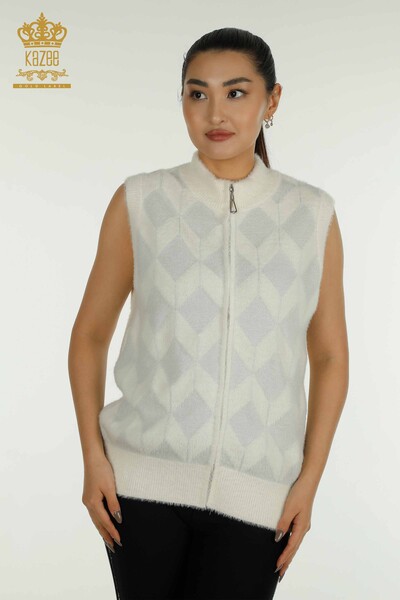 Wholesale Women's Cardigan Zippered Ecru - 30211 | KAZEE - Thumbnail