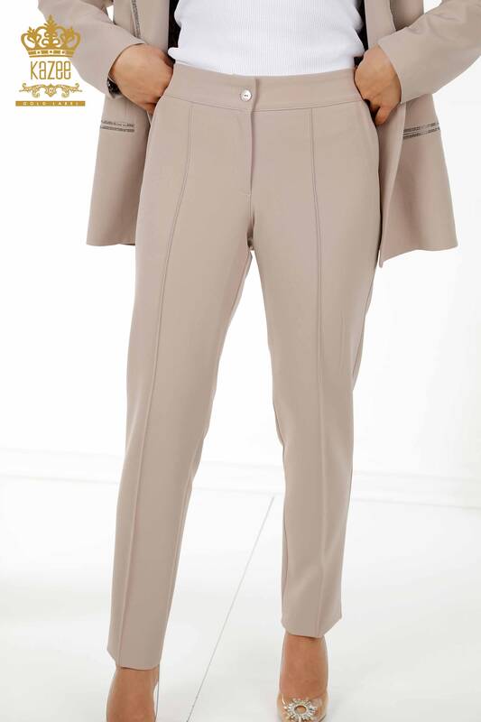 Wholesale Women's Classic Suit - Leopard Pattern - Beige - 30002 | KAZEE