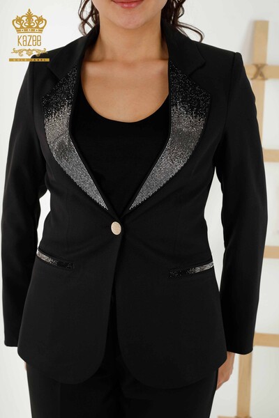 Wholesale Women's Classic Suit Stone Embroidered - Black - 30003 | KAZEE - Thumbnail (2)