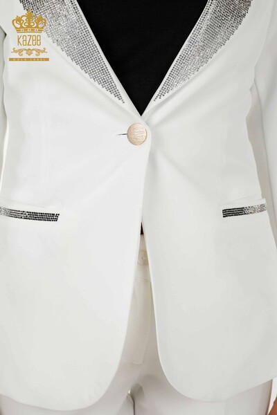 Wholesale Women's Classic Suit Stone Embroidered - Ecru - 30003 | KAZEE - Thumbnail