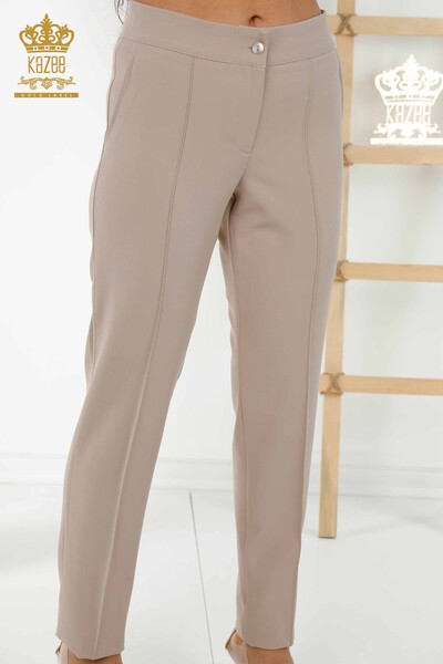 Wholesale Women's Classic Suit - Tiger Pattern - Beige - 30001 | KAZEE - Thumbnail
